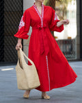 Zara Red Floral Pattern Kaftan Maxi Dress