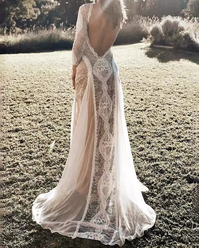 Alondra White Long Sleeve Lace-panel Dress