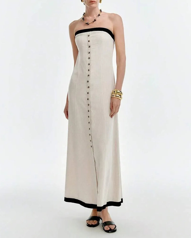 Zinnia Contrast Trim Button-Down Maxi Dress