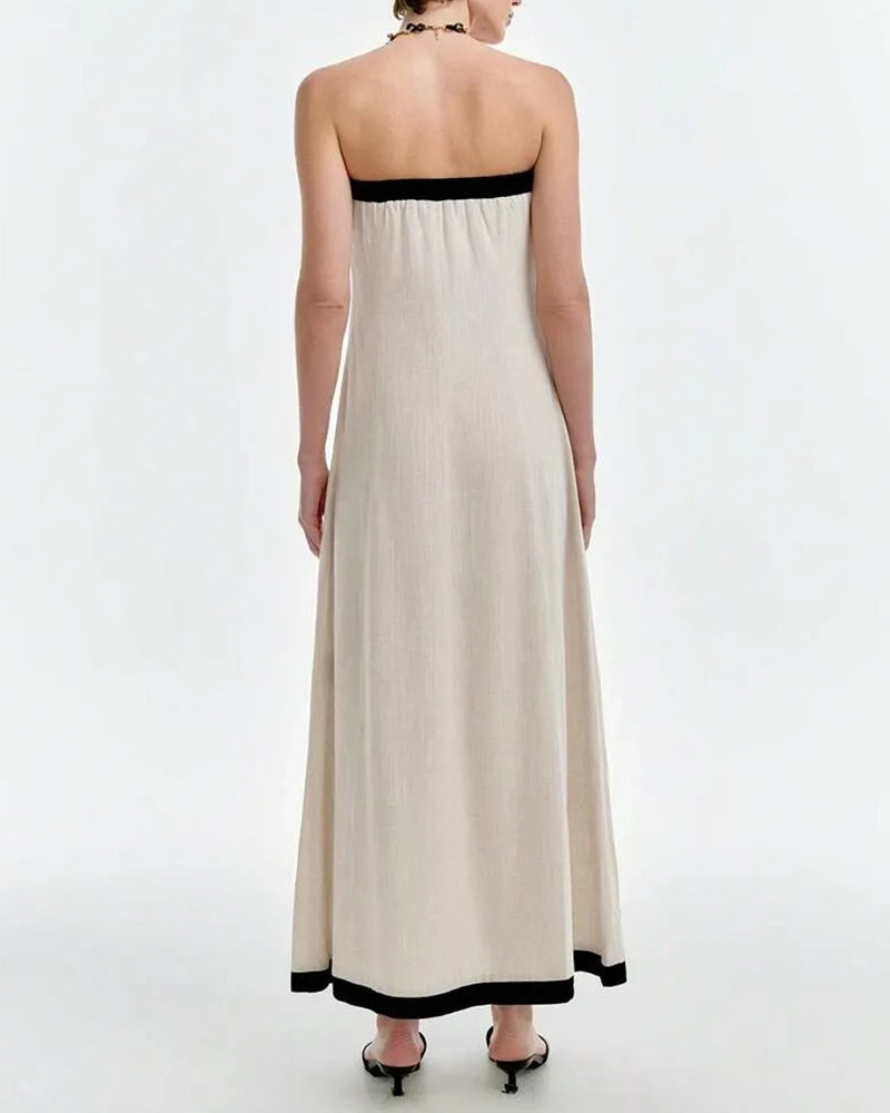 Zinnia Contrast Trim Button-Down Maxi Dress