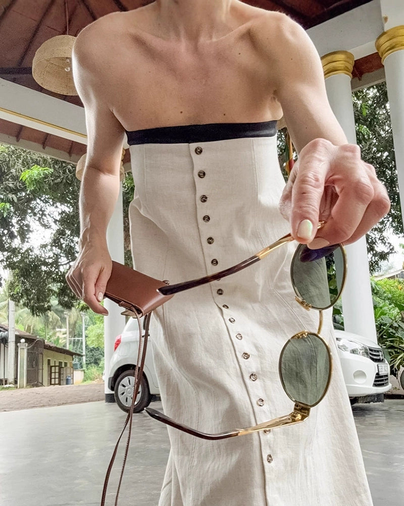 Zinnia Contrast Trim Button-Down Maxi Dress