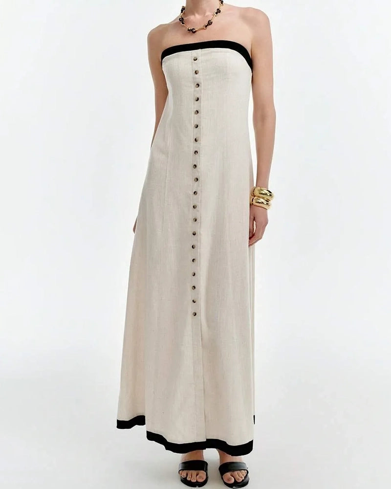 Zinnia Contrast Trim Button-Down Maxi Dress