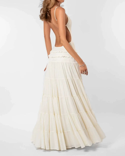 Aislinn White Backless Tiered Cami Maxi Dress