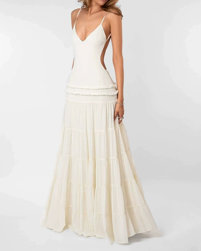 Aislinn White Backless Tiered Cami Maxi Dress