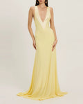 Zuri Yellow Deep V-Neck Contrast Trim Maxi Dress