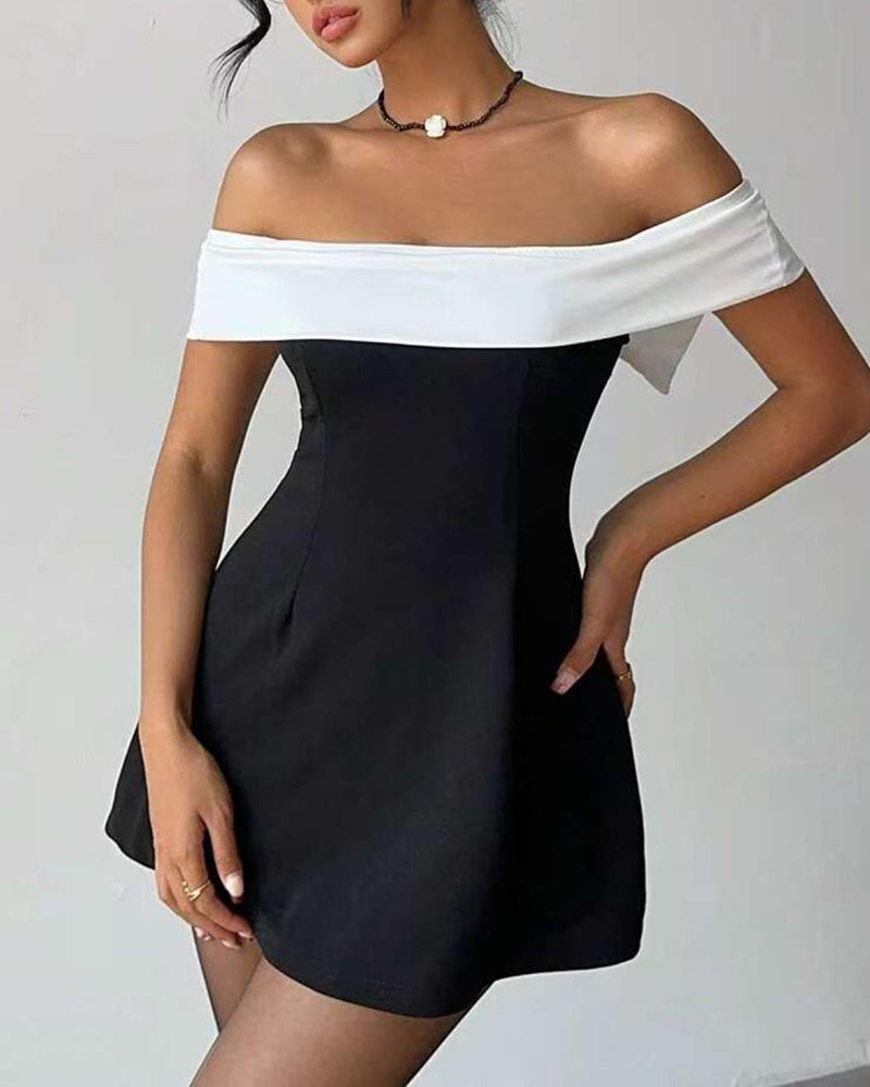 Audrey Black Off-the-Shoulder Bow Back Mini Dress