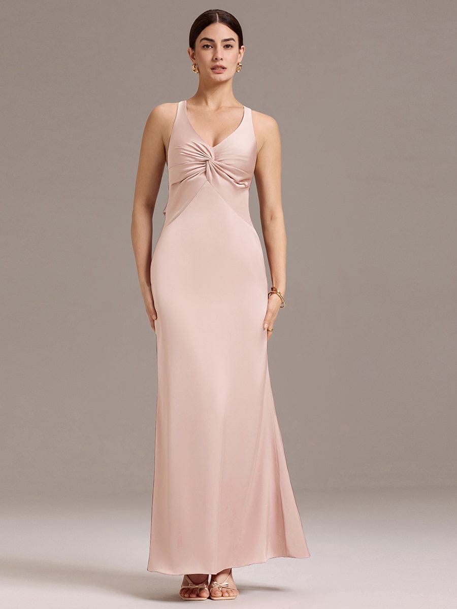 Elegant Strappy Bow Back Satin Mermaid Bridesmaid Dress