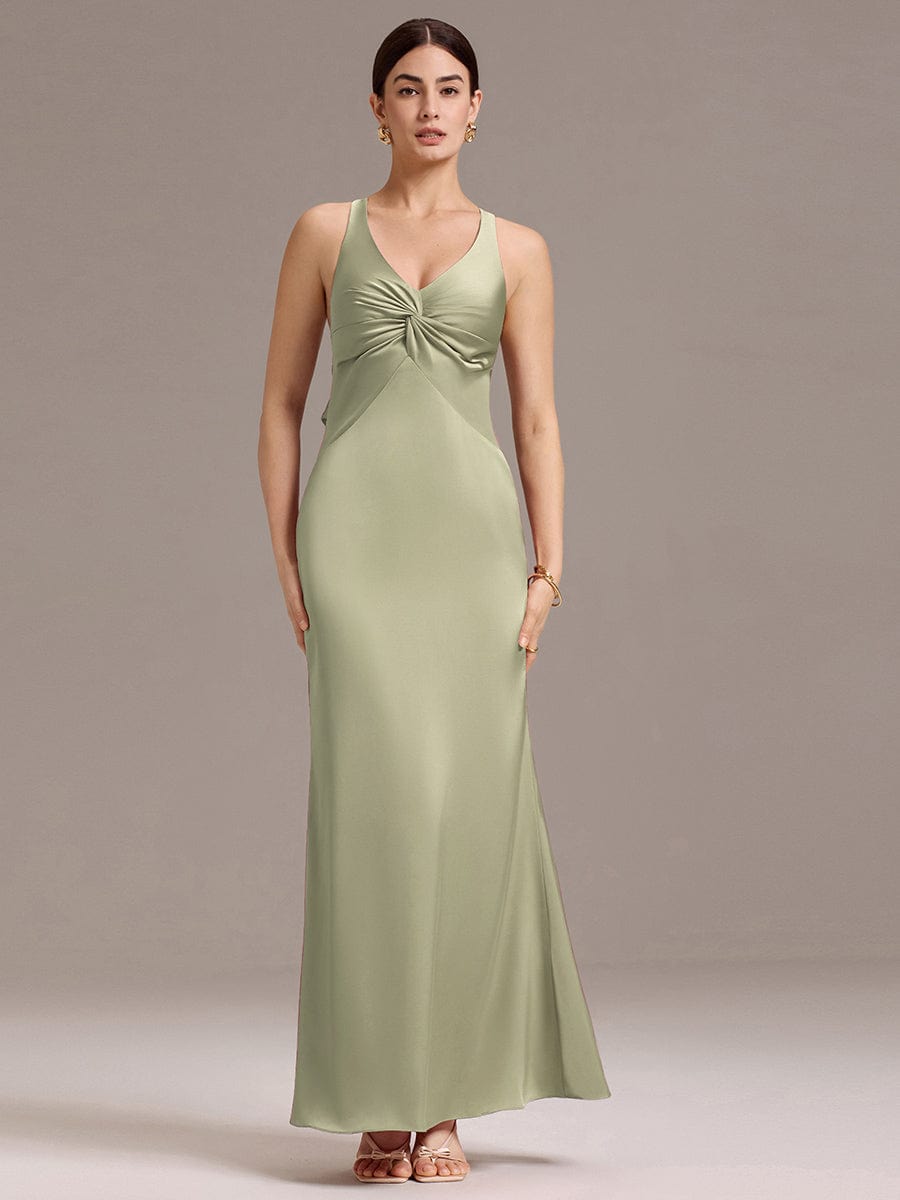 Elegant Strappy Bow Back Satin Mermaid Bridesmaid Dress