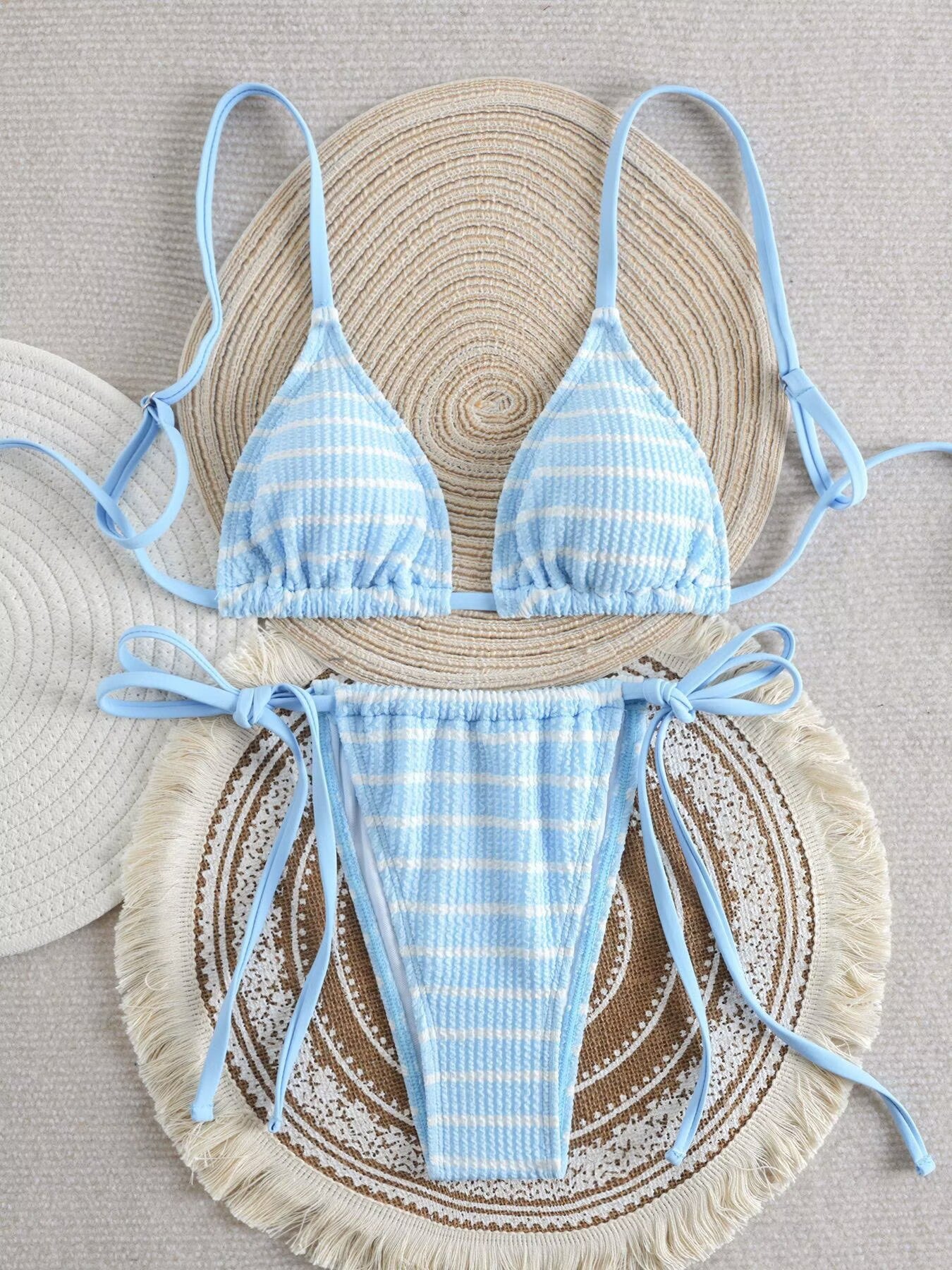 Striped Lace-up Swimsuit