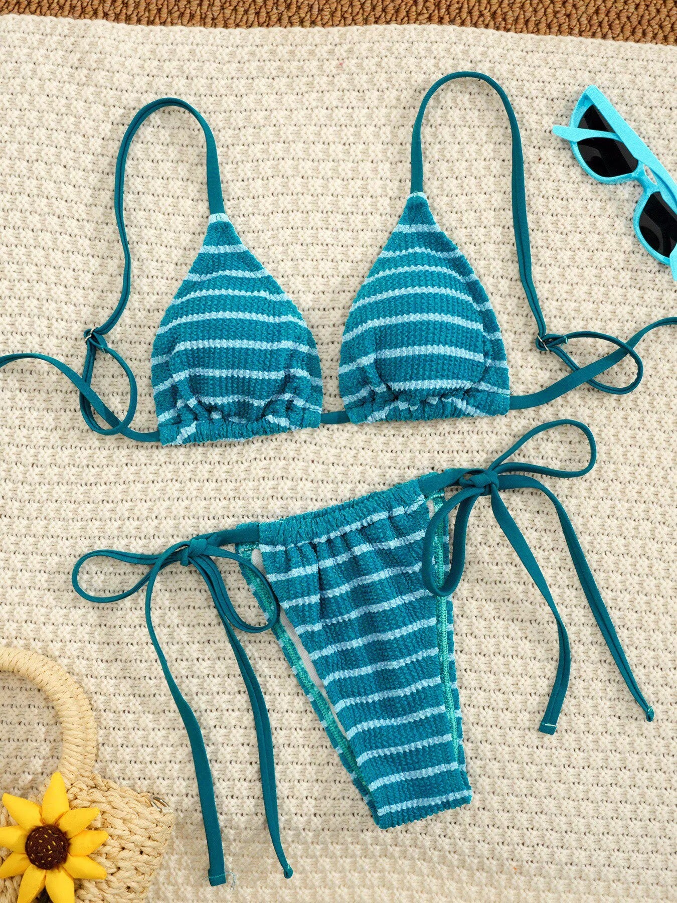 Striped Lace-up Swimsuit