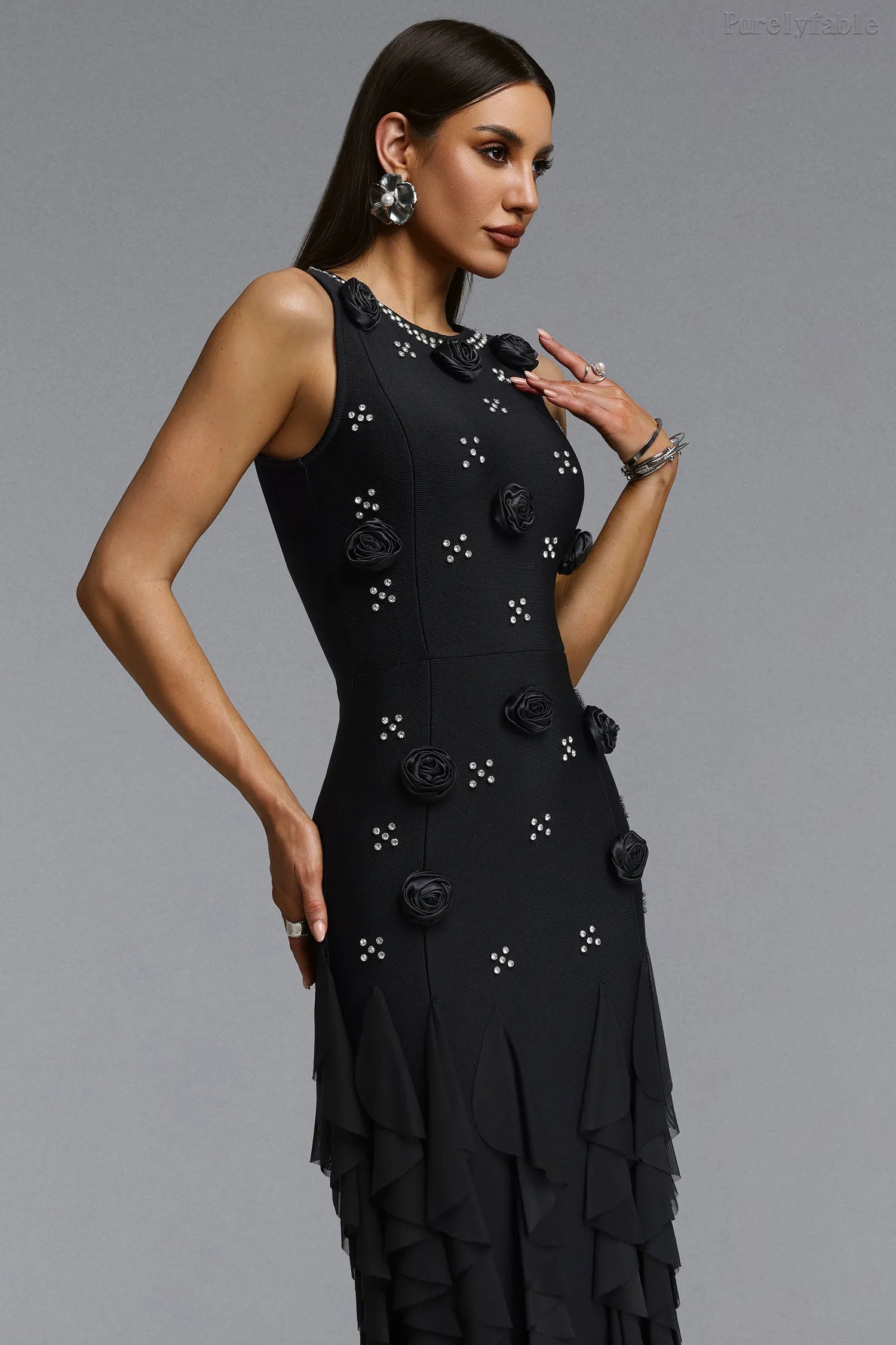 Ashlyn Black Floral Wrap-Around Dress