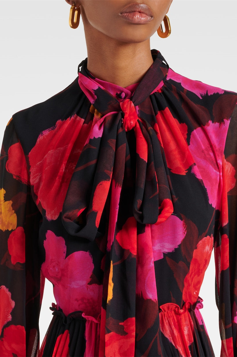 Adela Floral Printed Long Sleeve Maxi Dress