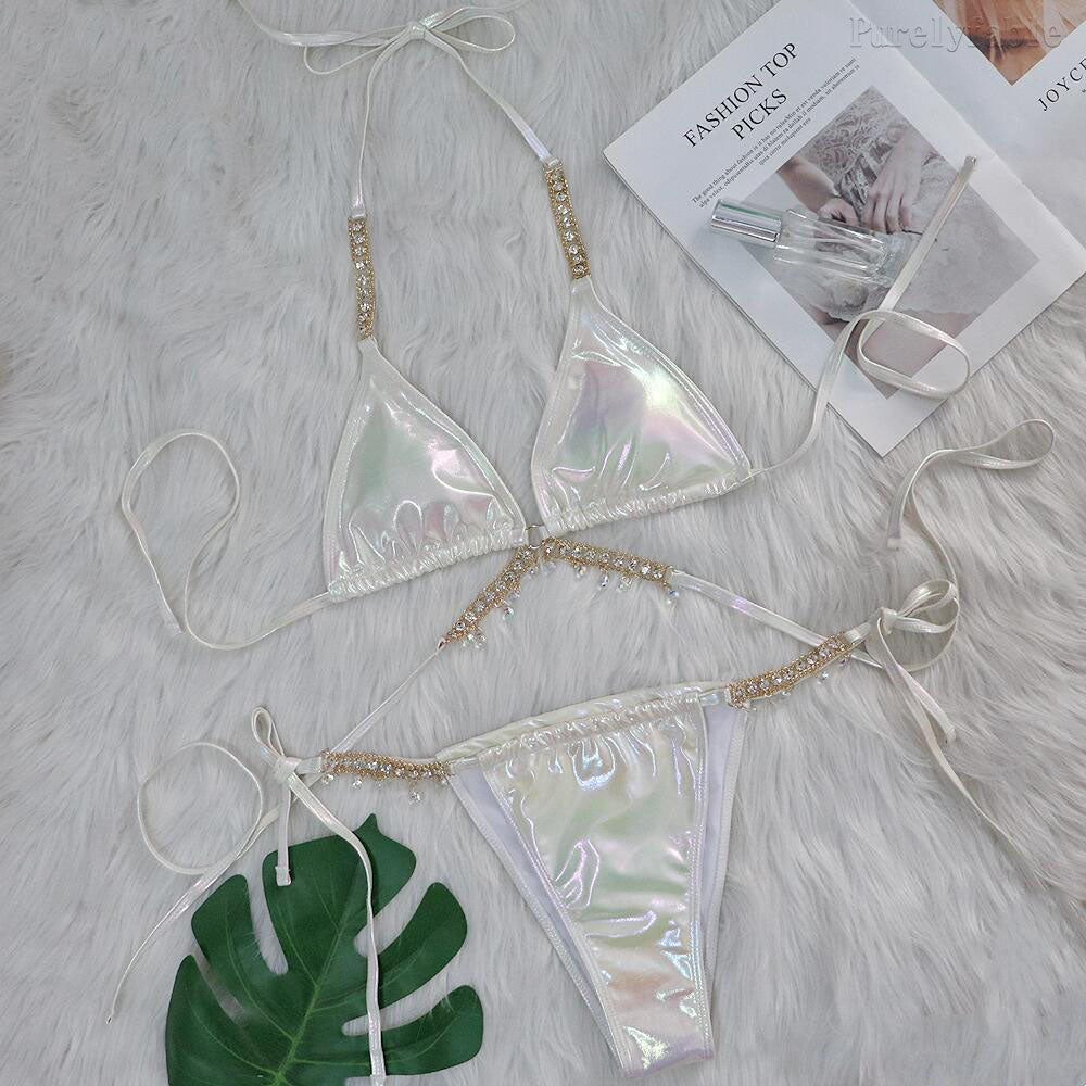 Gold-Foil Tie-Strap Bikini