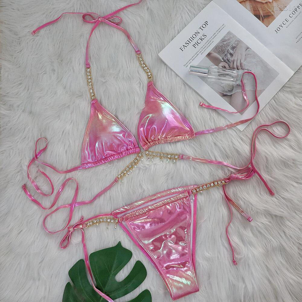 Gold-Foil Tie-Strap Bikini