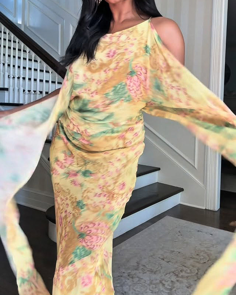 Aura Yellow watercolor floral slip dress