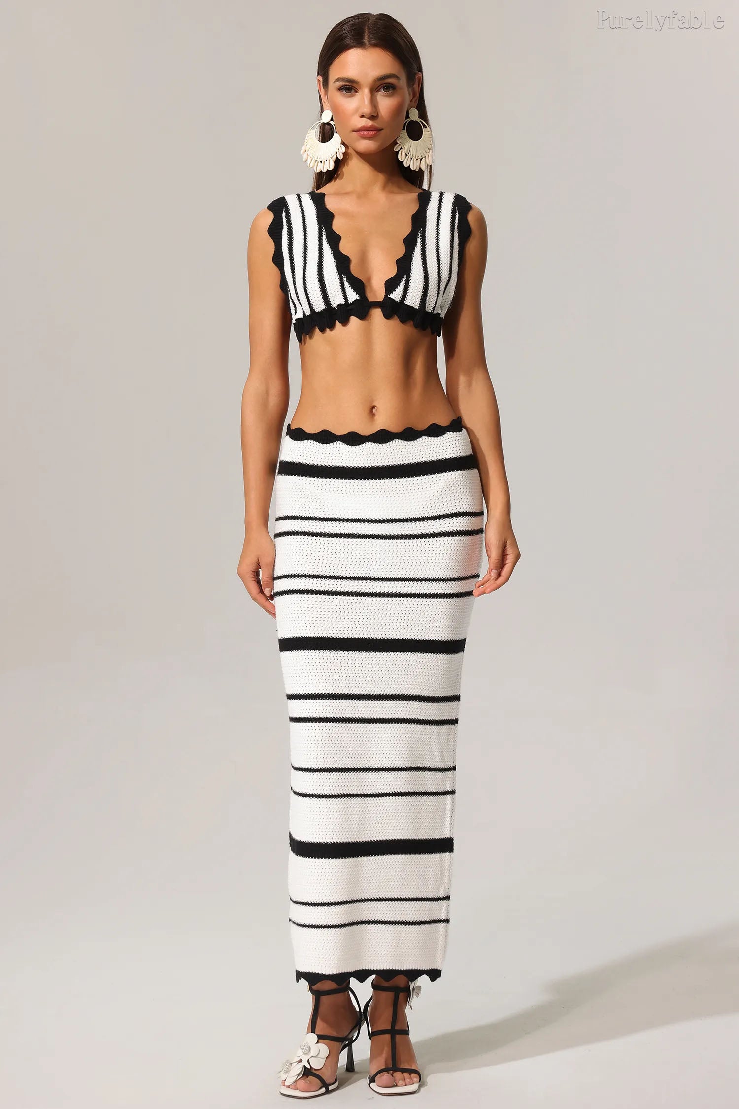 Iris White Suspender Chest Wrapped Top and Skirt Set