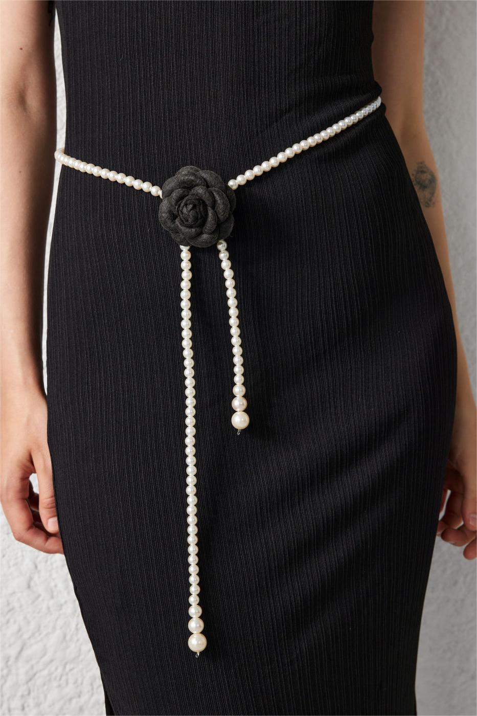 3D Floral Faux Pearl Decor Waist Chain
