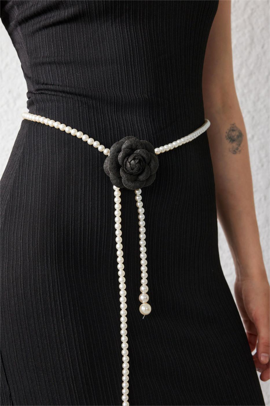 3D Floral Faux Pearl Decor Waist Chain