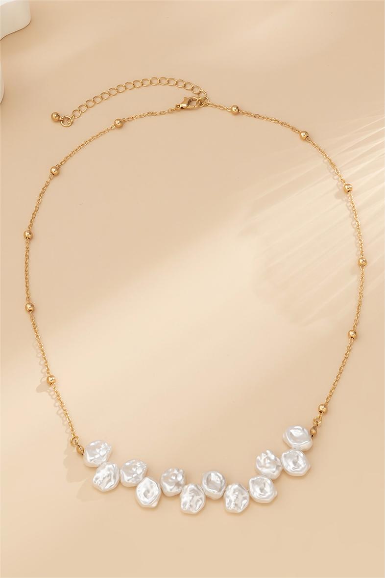 Faux Pearl Metal Chain Necklace