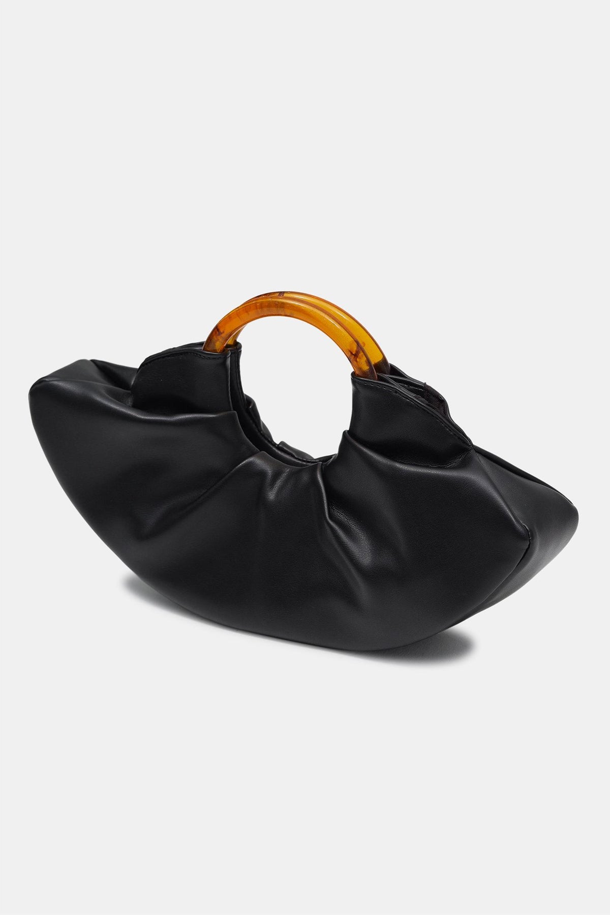 Pu Leather Acrylic Handle Ruched Bag
