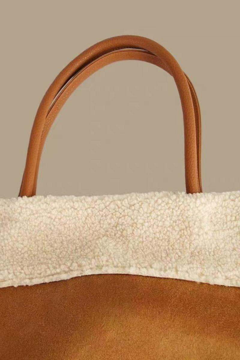 Faux Lamb Wool Suede Fabric Tote Bag