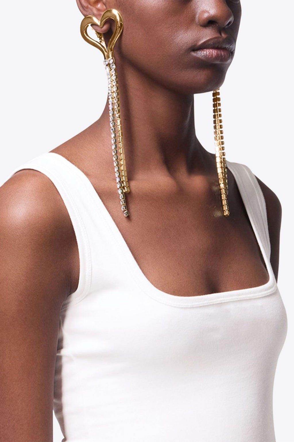 Heart Shape Rhinestone Tassel Drop Earrings