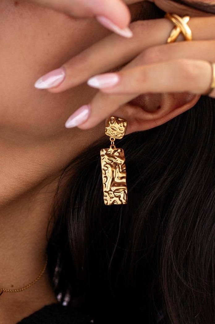 Vintage Rectangle Cameo Metal Earrings
