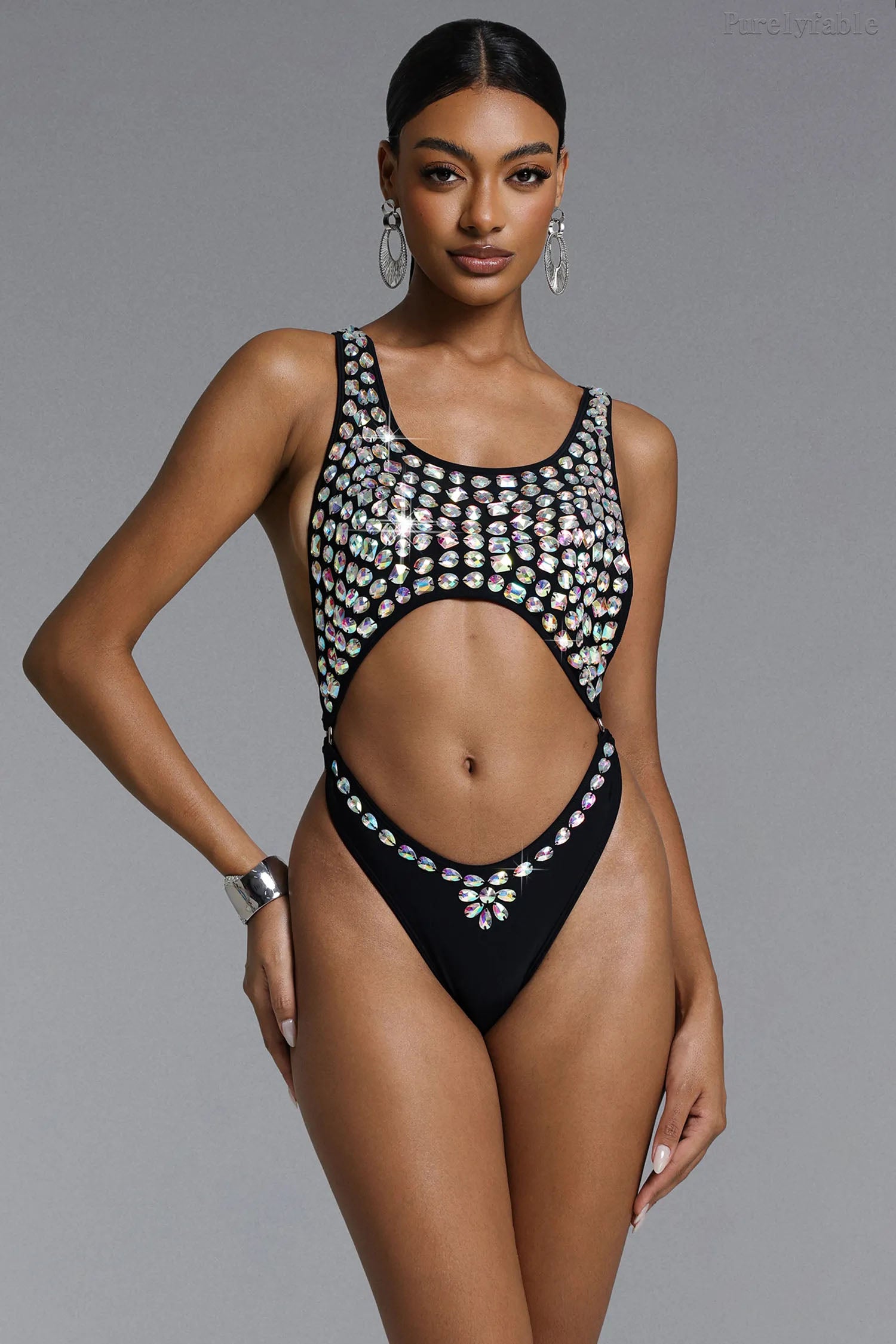 Thea Black One-Piece Diamond Bikini Swimwear