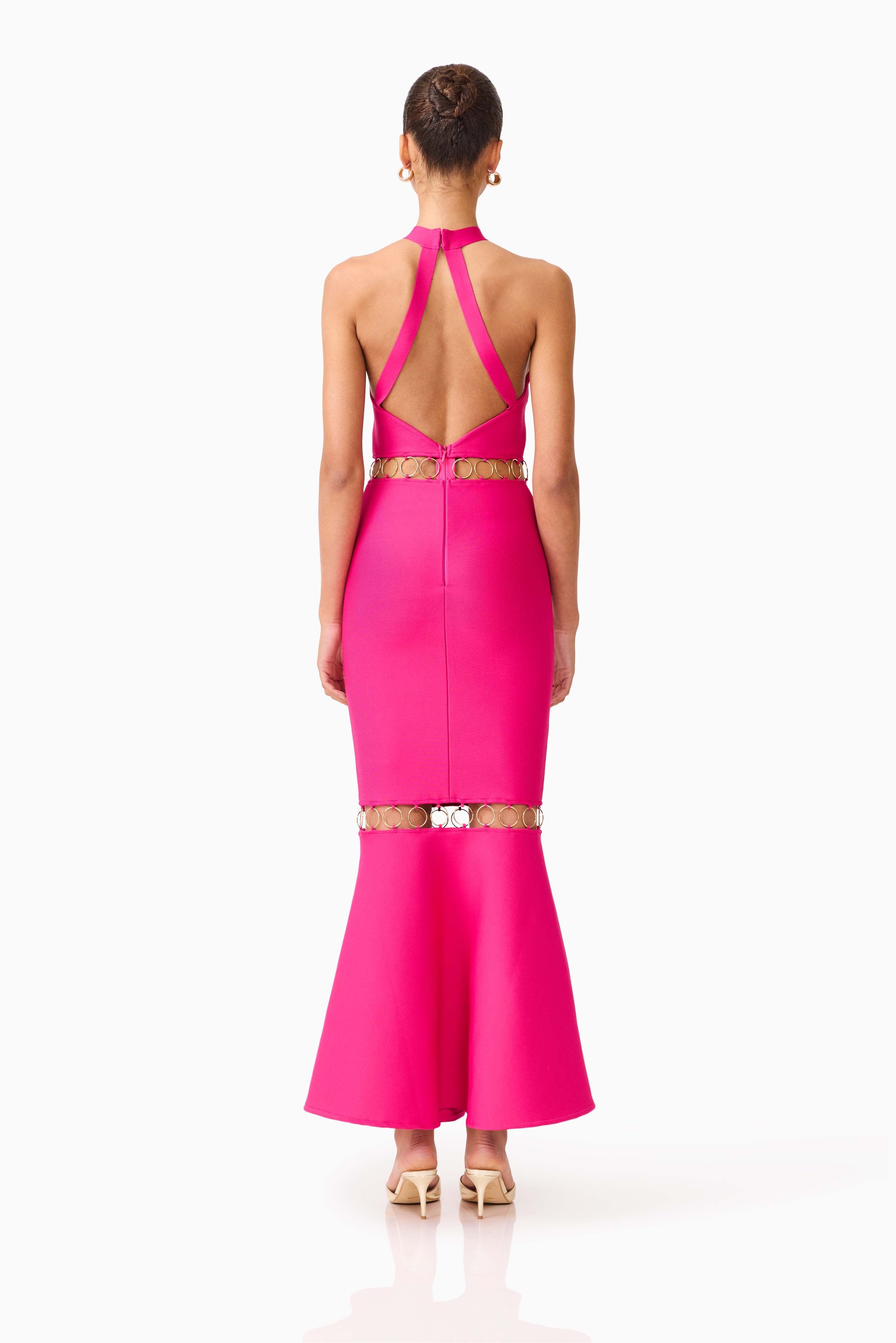 Rhea Pink Halter Neck Cutout Dress