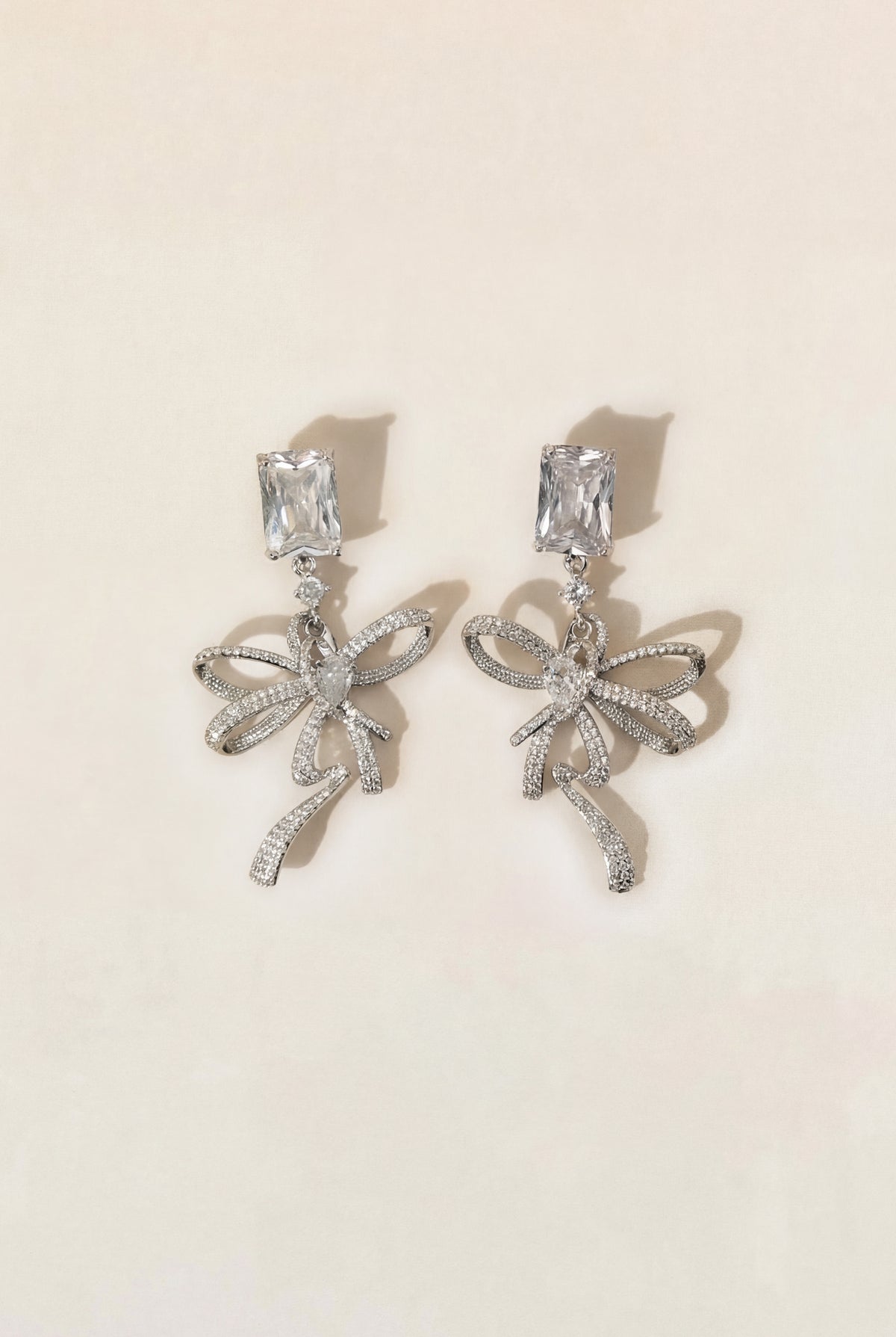 Rhinestone Ribbon Bow Drop Earrings