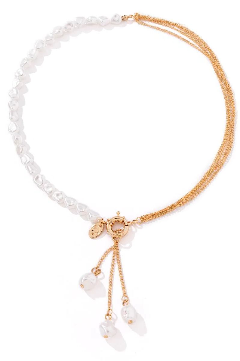Faux Pearl Asymmetrical Necklace
